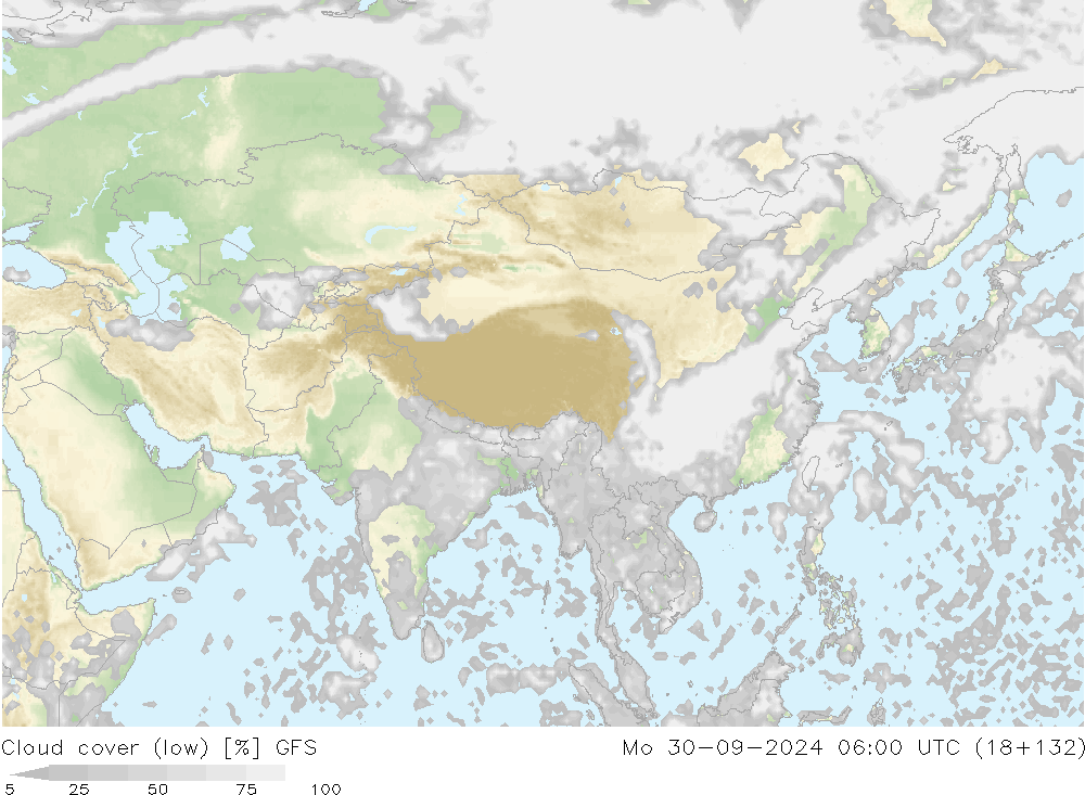 Cloud cover (low) GFS Mo 30.09.2024 06 UTC