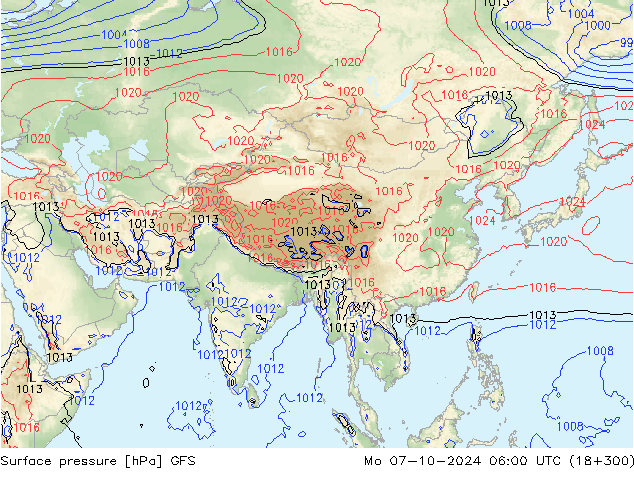 Atmosférický tlak GFS Po 07.10.2024 06 UTC