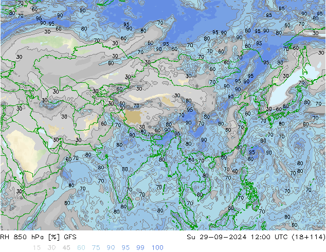 RH 850 hPa GFS Ne 29.09.2024 12 UTC