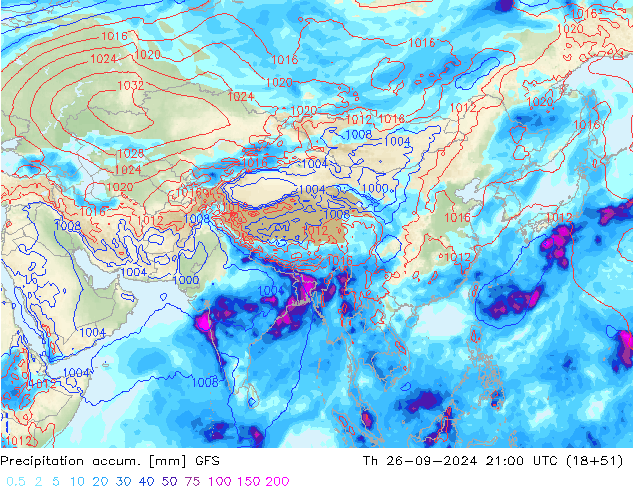 Precipitation accum. GFS Th 26.09.2024 21 UTC