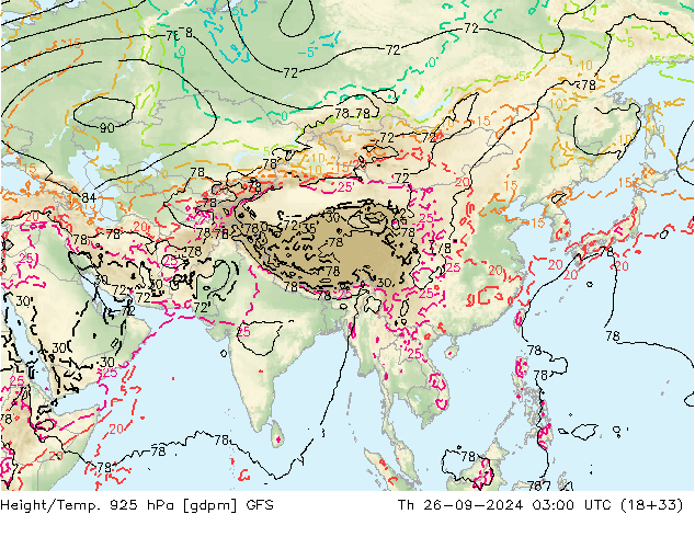 Height/Temp. 925 hPa GFS Qui 26.09.2024 03 UTC