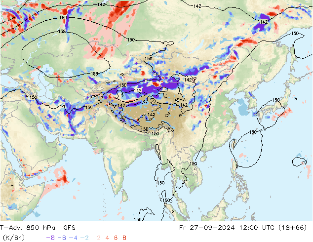 T-Adv. 850 hPa GFS ven 27.09.2024 12 UTC