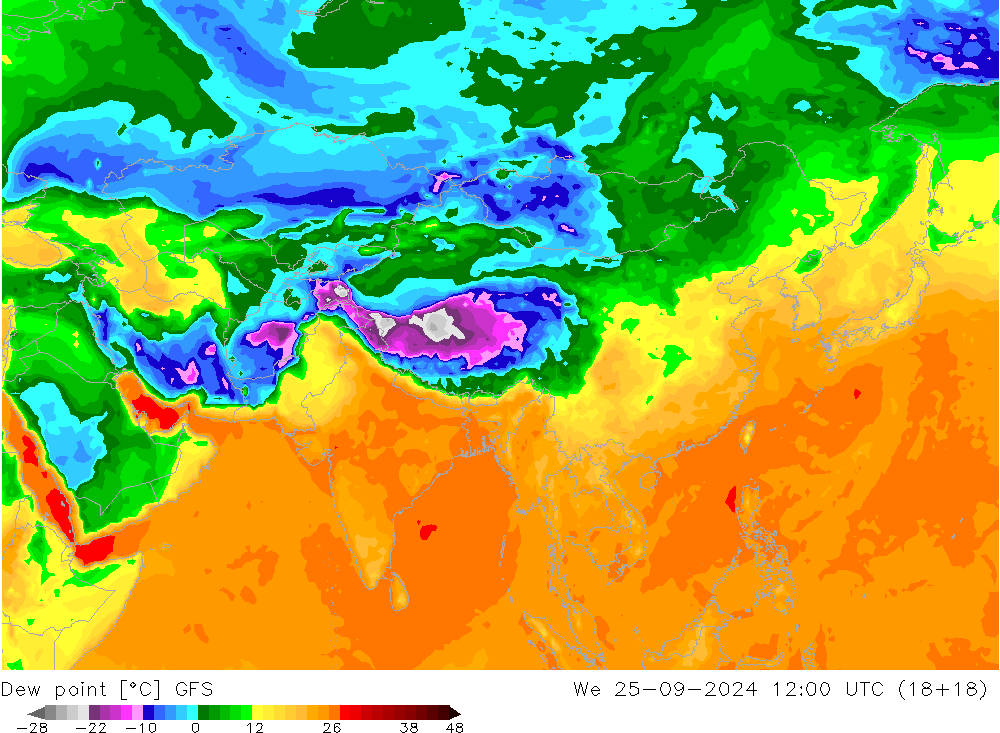 Taupunkt GFS Mi 25.09.2024 12 UTC