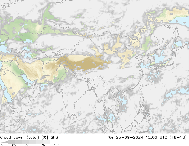 Bulutlar (toplam) GFS Çar 25.09.2024 12 UTC