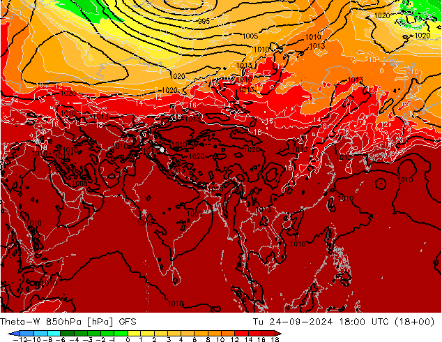 Theta-W 850hPa GFS di 24.09.2024 18 UTC