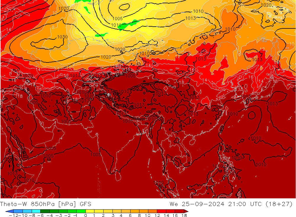 Theta-W 850гПа GFS ср 25.09.2024 21 UTC