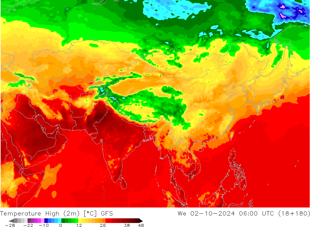 Nejvyšší teplota (2m) GFS St 02.10.2024 06 UTC