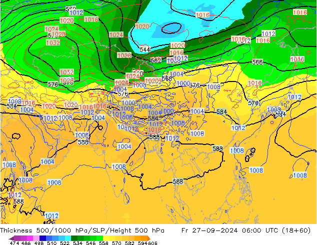 500-1000 hPa Kalınlığı GFS Cu 27.09.2024 06 UTC