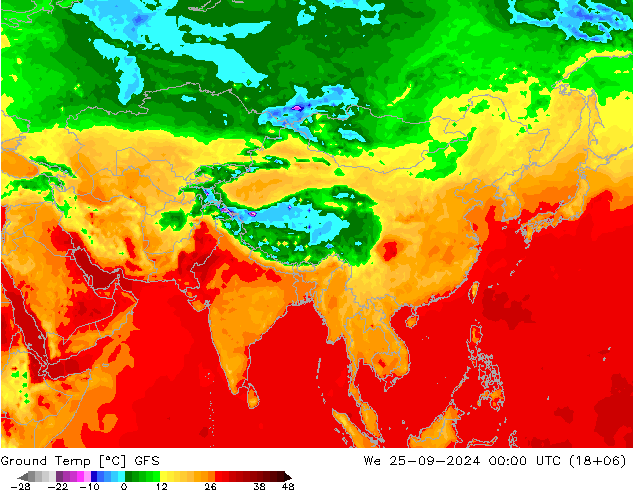 Teplota půdy GFS St 25.09.2024 00 UTC