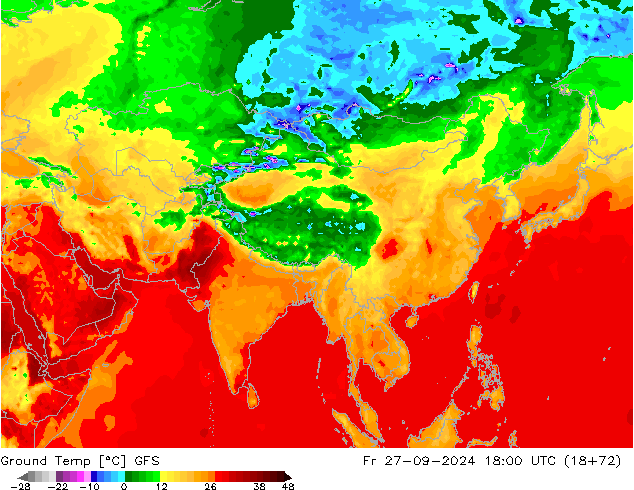 Temp. gruntu GFS pt. 27.09.2024 18 UTC