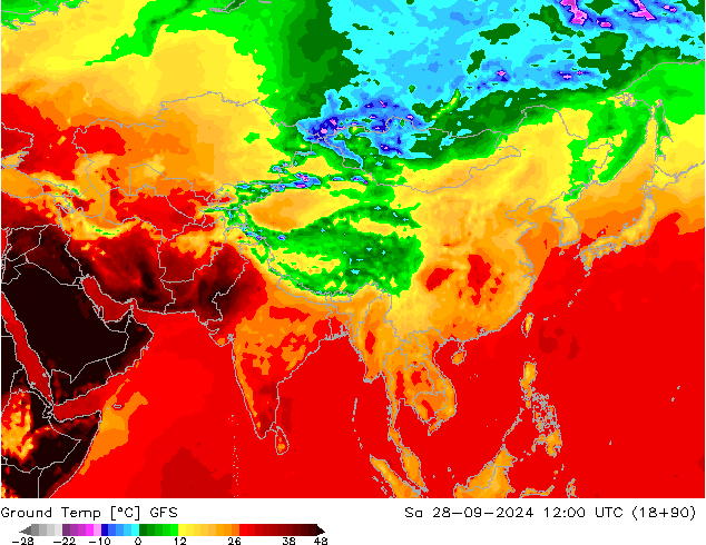 Temp. al suolo GFS sab 28.09.2024 12 UTC