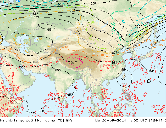 Géop./Temp. 500 hPa GFS lun 30.09.2024 18 UTC