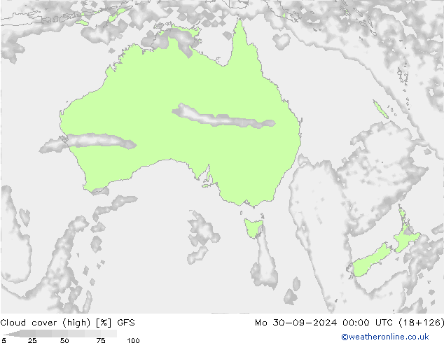 Cloud cover (high) GFS Mo 30.09.2024 00 UTC