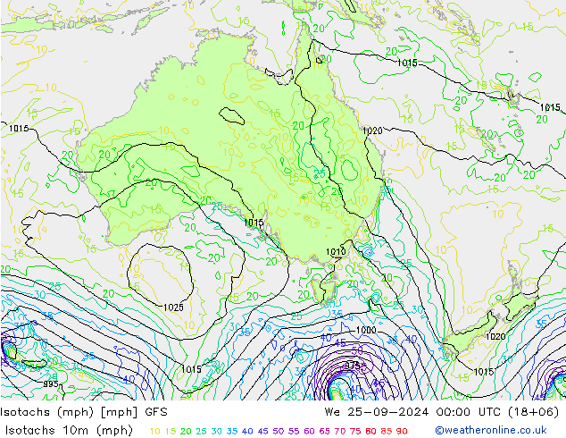 Isotachs (mph) GFS We 25.09.2024 00 UTC