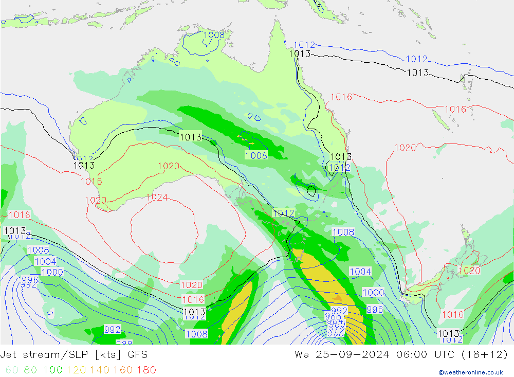 Jet stream GFS Qua 25.09.2024 06 UTC