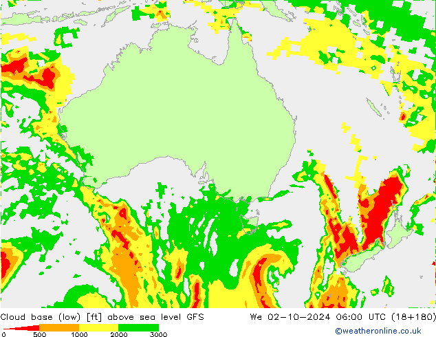 Cloud base (low) GFS mer 02.10.2024 06 UTC