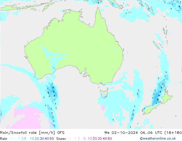 Rain/Snowfall rate GFS Qua 02.10.2024 06 UTC