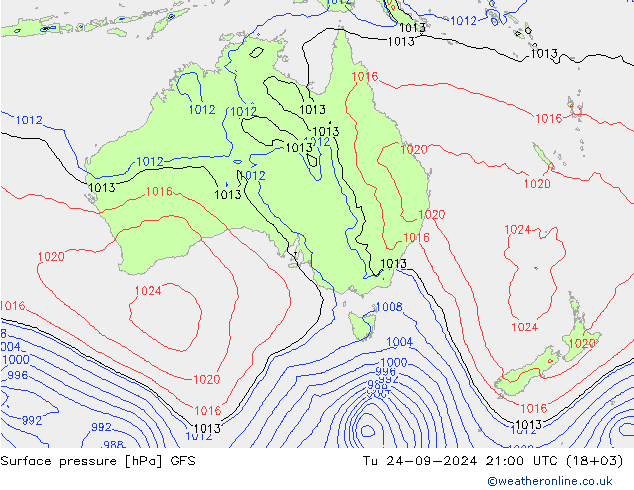 Pressione al suolo GFS mar 24.09.2024 21 UTC