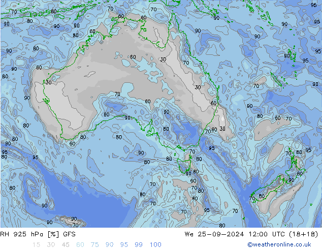 RH 925 hPa GFS We 25.09.2024 12 UTC