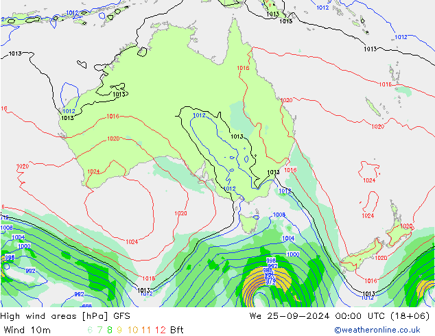 yüksek rüzgarlı alanlar GFS Çar 25.09.2024 00 UTC