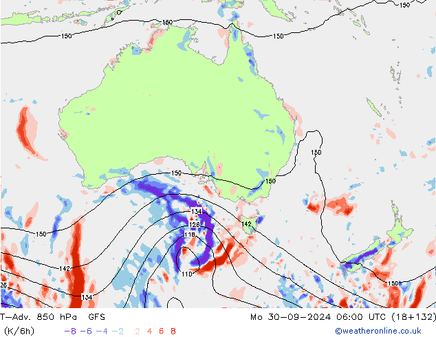 T-Adv. 850 hPa GFS Pzt 30.09.2024 06 UTC