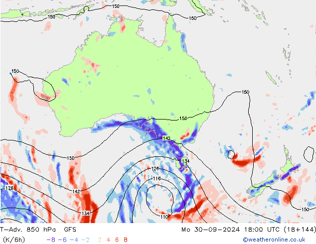 T-Adv. 850 hPa GFS lun 30.09.2024 18 UTC