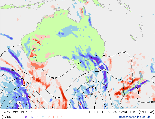 T-Adv. 850 hPa GFS  01.10.2024 12 UTC