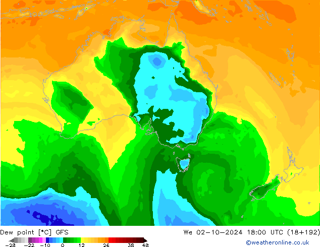 Taupunkt GFS Mi 02.10.2024 18 UTC