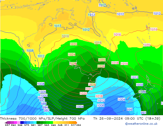 Schichtdicke 700-1000 hPa GFS Do 26.09.2024 09 UTC