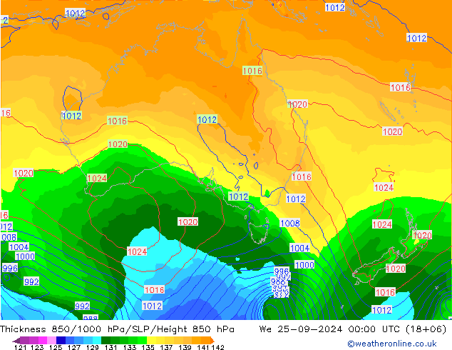 Thck 850-1000 hPa GFS Qua 25.09.2024 00 UTC