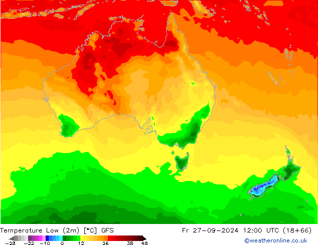 Temperature Low (2m) GFS Fr 27.09.2024 12 UTC