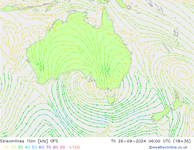 Streamlines 10m GFS Th 26.09.2024 06 UTC