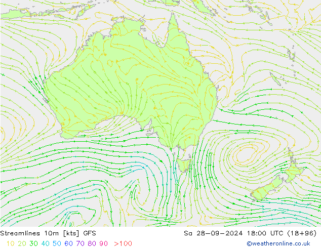 Stroomlijn 10m GFS za 28.09.2024 18 UTC