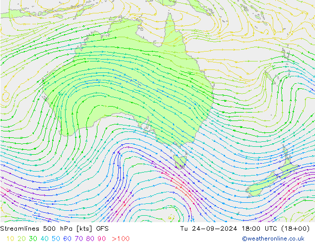 Streamlines 500 hPa GFS Tu 24.09.2024 18 UTC