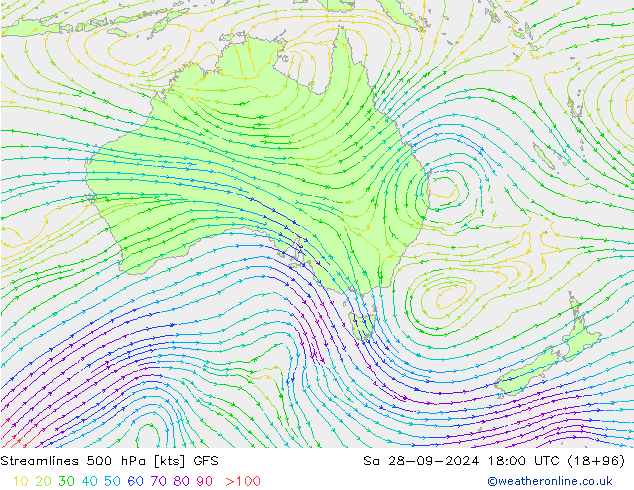 Stromlinien 500 hPa GFS Sa 28.09.2024 18 UTC