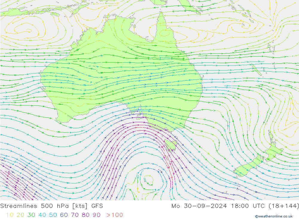 Streamlines 500 hPa GFS Mo 30.09.2024 18 UTC