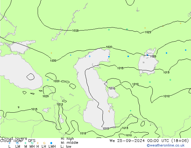 Cloud layer GFS  25.09.2024 00 UTC