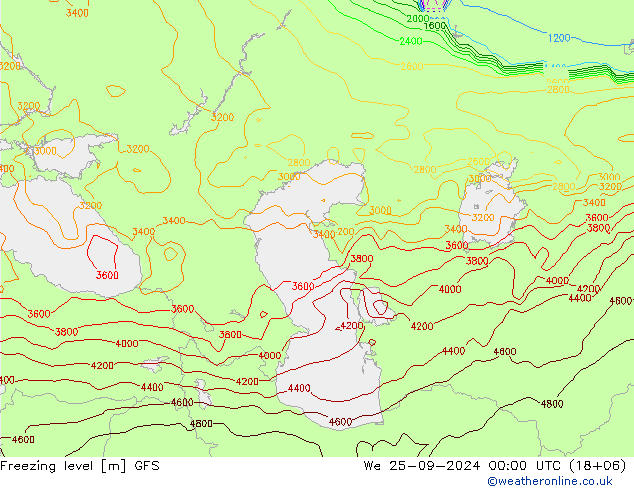 Isotherme 0° GFS mer 25.09.2024 00 UTC