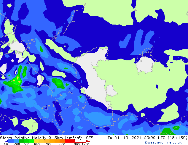 Storm Relative Helicity GFS Út 01.10.2024 00 UTC