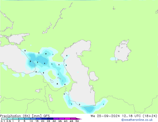 Precipitation (6h) GFS St 25.09.2024 18 UTC