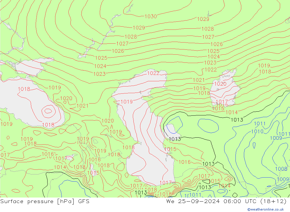 Pressione al suolo GFS mer 25.09.2024 06 UTC