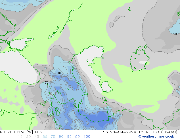 RH 700 hPa GFS Sa 28.09.2024 12 UTC