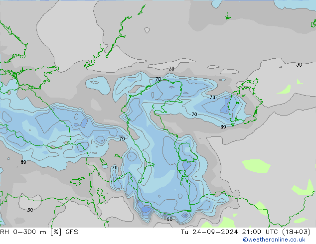 RH 0-300 m GFS  24.09.2024 21 UTC