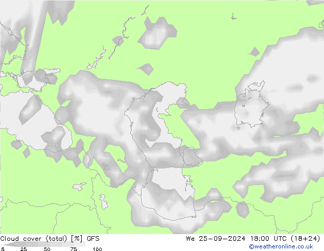 Cloud cover (total) GFS We 25.09.2024 18 UTC