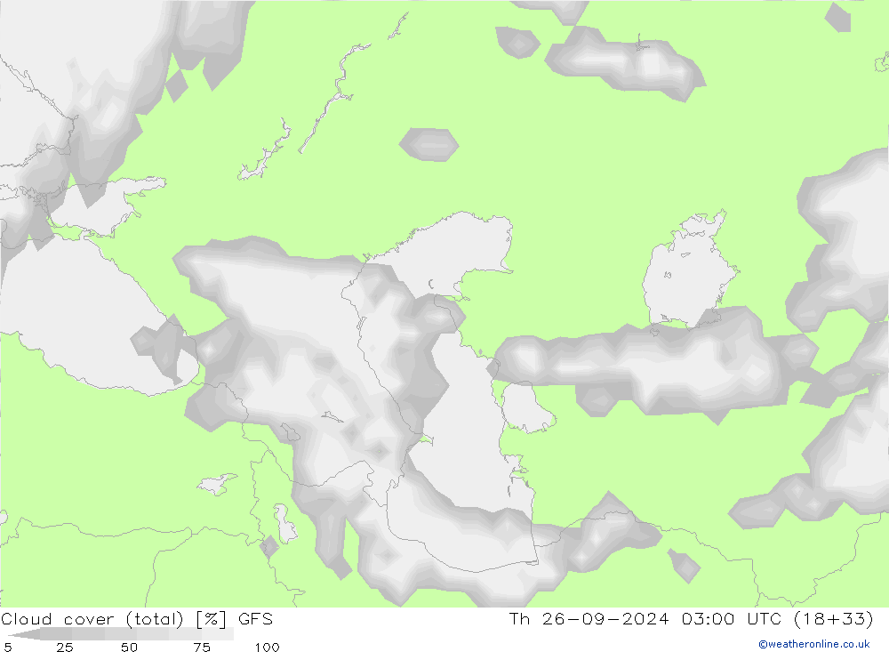 Cloud cover (total) GFS Th 26.09.2024 03 UTC