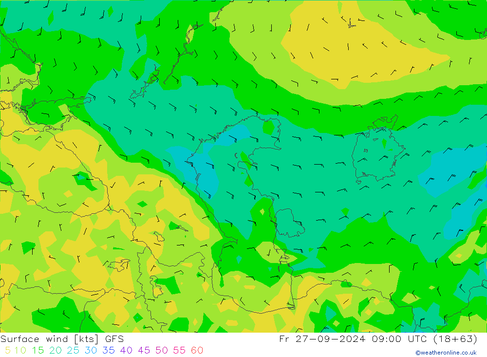 ветер 10 m GFS пт 27.09.2024 09 UTC