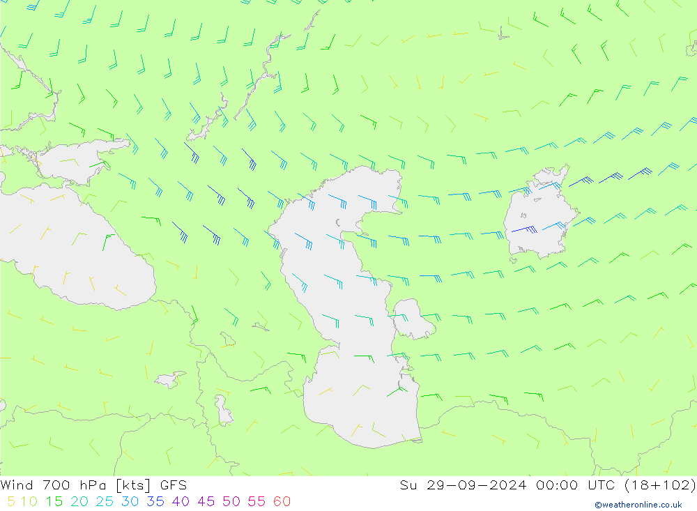 Vento 700 hPa GFS Dom 29.09.2024 00 UTC