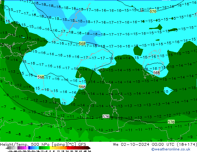 Z500/Rain (+SLP)/Z850 GFS śro. 02.10.2024 00 UTC