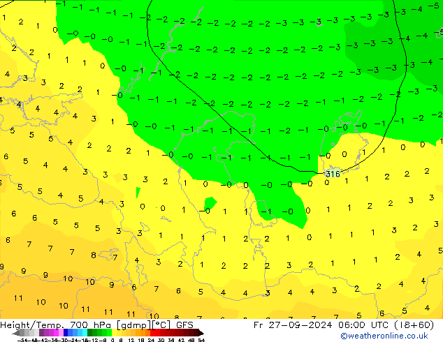 Height/Temp. 700 hPa GFS  27.09.2024 06 UTC