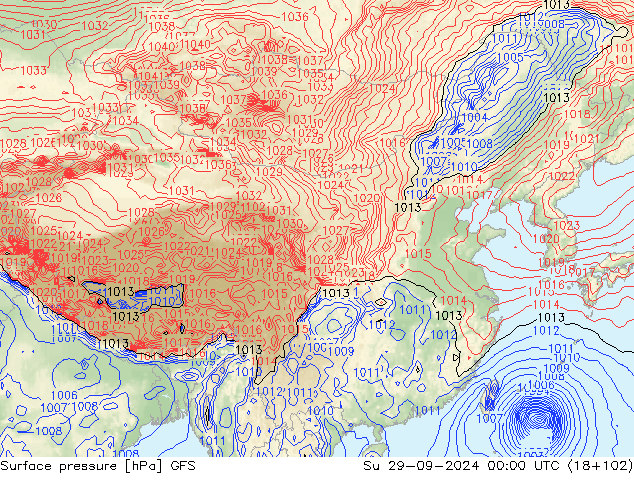 Surface pressure GFS Su 29.09.2024 00 UTC